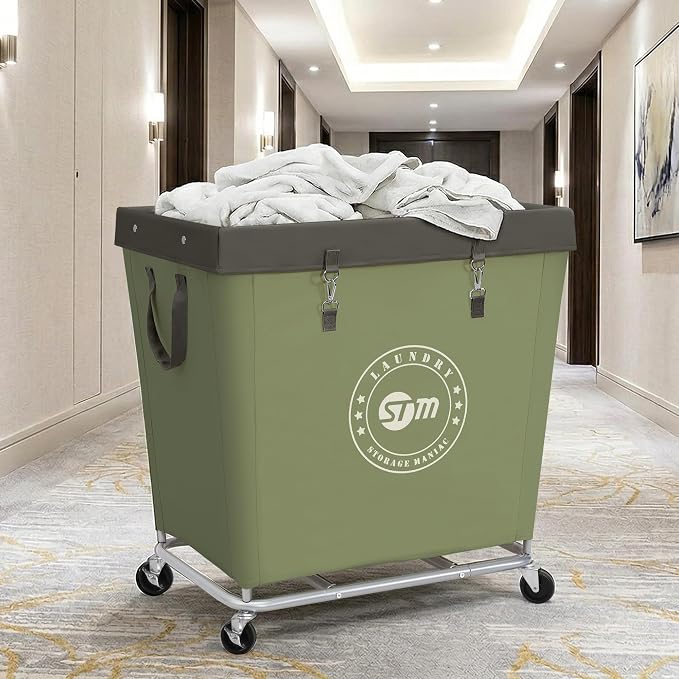 STORAGE MANIAC Commercial Laundry Hamper with Heavy Duty Steel Frame, 320 L Industrial Laundry Basket Cart with Wheels for Hotel, Home, Laundry Room, 31.7''L x 19.3''W x 30.91''H, Large Green