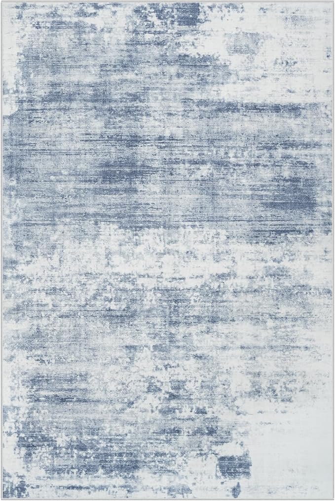 4x6 Area Rugs Washable Rug: Modern Abstract Living Room Rug Soft Anti-Skid Thin Carpet Indoor Floor Non-Shedding Carpets for Bedroom Dining Room Farmhouse Nursery Home Office - Blue White