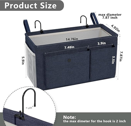 Edudif Bedside Caddy Bedside Organizer with Fixed Straps & Water Bottle Holder, Bunk Bed Caddy ideal for Home, Dorm, Hospital, Crib, Versatile Bedside Storage Solution