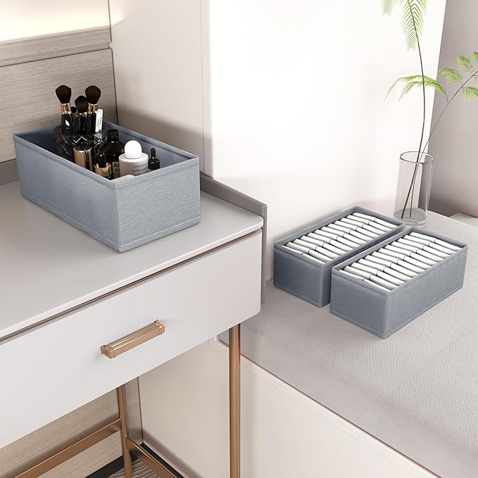 3 PACK Drawer Organizer Clothes,drawer Divider, Dresser Drawer Storage for Sock, Underwear, Bra,Panties,Belt, Tie, Stockings, Leggings & Accessories (Grey)
