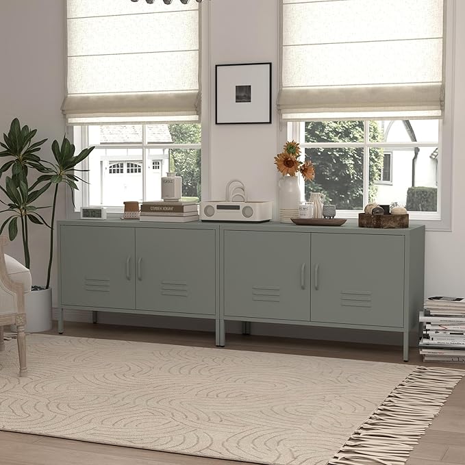 Metal Storage Cabinet,Short Locker Cabinet with Storage,Modern Cabinet for Bedroom,Classroom,Green