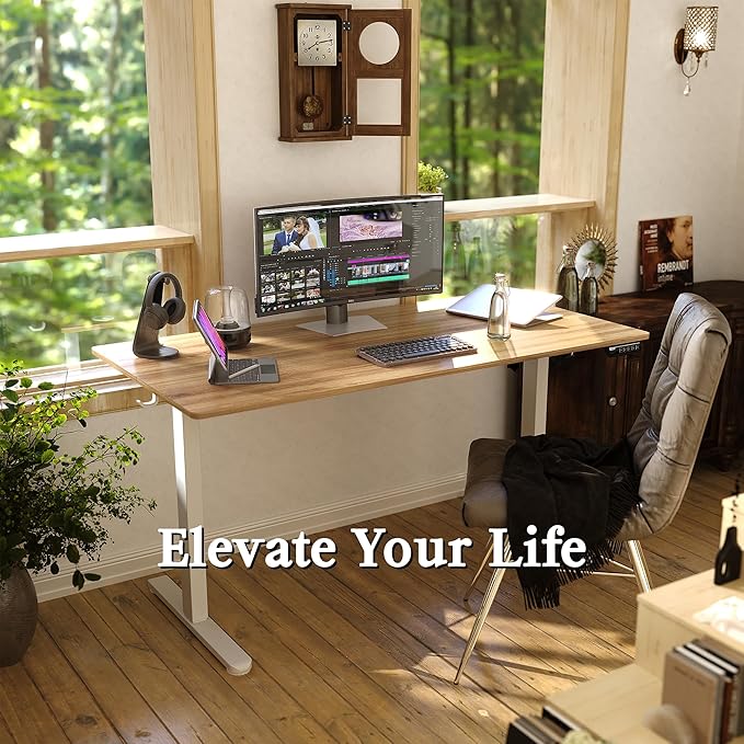 Monomi Electric Standing Desk 55 inch, Height Adjustable Sit Stand Desk for Home Office, Computer PC Gaming Desk, Study Writing Workstation with Memory Preset, Natural (Two Pieces of Desktop)