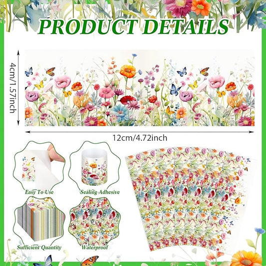 300 Pcs Spring Wildflower Paper Napkin Rings Disposable Napkin Bands Self Adhesive Colorful Wildflower Silverware Wrap Band for Floral Birthday Holiday Party Dinner Table Setting Decoration