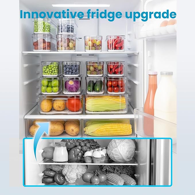 6 Pack Refrigerator Organizers, Clear Pull-out Drawer Container and Organizer Bins with Lids, Stackable Storage Containers for Fruits, Vegetable (Set of 6 (Include Pull Out Drawer))