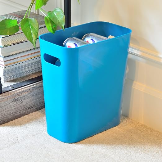 Youngever 2 Pack 3 Gallon Slim Trash Can, Plastic Garbage Container Bin, Trash Bin with Handles for Home Office, Living Room, Study Room, Kitchen, Bathroom (Teal)