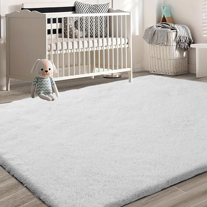 9X12 Large Area Rugs for Living Room Bedroom,White Big Shag Rug for Bedroom Dorm,Soft Fluffy Indoor Carpet Plush Rugs for Living Room Home Decor (White, 9X12 Feet)
