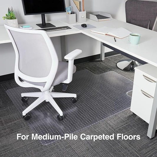 Staples Office Chair Mat, Clear Floor Mats with Lip, Medium-Pile Carpets, Extended Under-Desk Coverage, 46 x 60 Inch, Smooth Glide