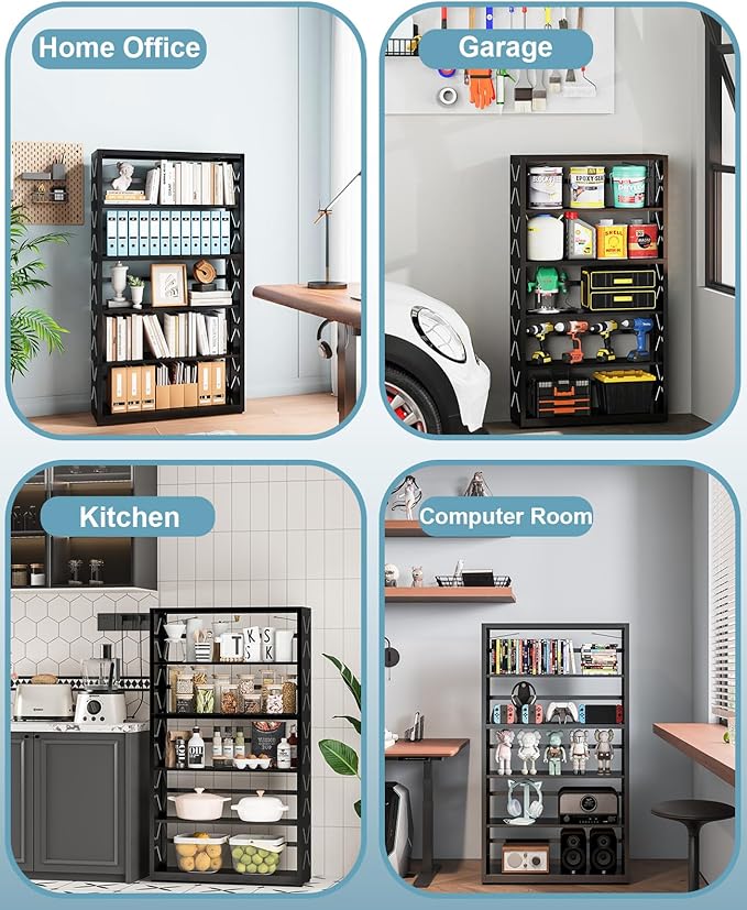 METALOONG 5-Cube Tall Bookshelf, Adjustable Metal Bookcase with Anti-Tip Kit & Leveling Feet, Heavy-Duty Home Storage Organizer, Modern Display Shelves for Books, Toys, CD