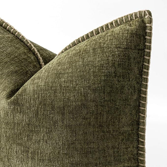 MIULEE Pack of 2 Couch Throw Pillow Covers 16x16 Inch Olive Green Farmhouse Decorative Pillow Covers with Stitched Edge Soft Chenille Solid Dyed Pillow Covers for Sofa Bed Living Room