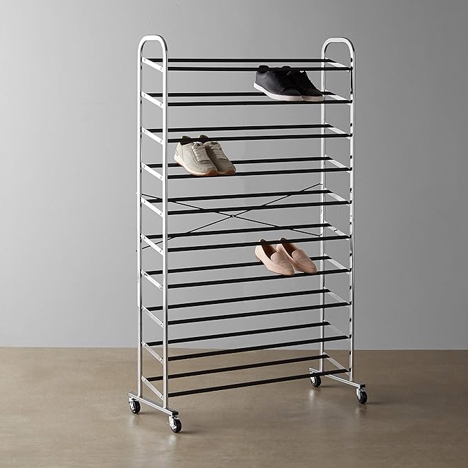 Amazon Basics 50-Pair Shoe Rack Organizer, Chrome, 35.8 x 14.6 x 59.5 inches