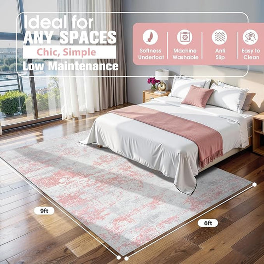 6x9 Area Rugs for Living Room Rug Washable: Abstract Rug for Dining Room Bedroom Carpet Non Slip 6 by 9 Indoor Modern Nursery Home Office Pink