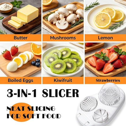 NOVANO 3-in-1 Egg Slicer, Heavy Duty Stainless Steel Egg Cutter | Multi-Mode Egg Dicer with Base, For Hard Boiled Eggs, Multifunctional Kitchen Chopper