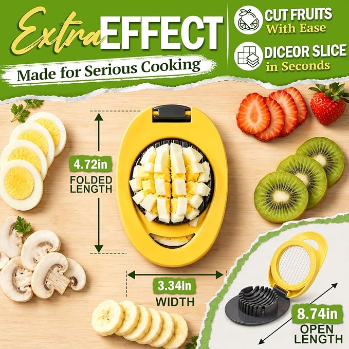 NOVANO Egg Slicer, Stainless Steel Wire Egg Cutter | For Hard Boiled Eggs, Egg Salad Maker, For Avocado, Strawberry, Kiwi Fruit, Kitchen Gadget