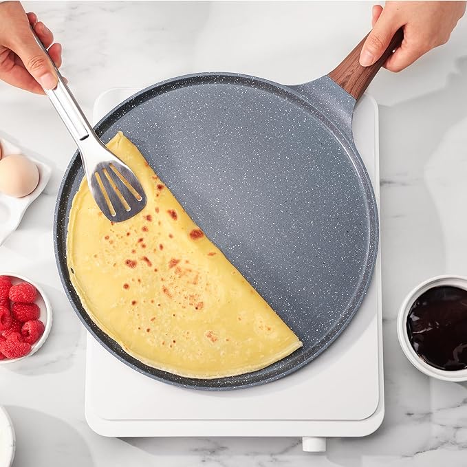 SENSARTE Nonstick Crepe Pan, Swiss Granite Coating Dosa Pan Pancake Flat Skillet Tawa Griddle 10-Inch with Stay-Cool Handle, Induction Compatible (Pack of 2)