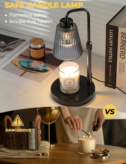 GODONLIF Candle Warmer Lamp with Timer Dimmable, Birthday Gifts for Women Mom, House Warming Gifts New Home Decor, Wax Melt Warmer for Jar Candles with 2 Bulbs, Black Marble Base