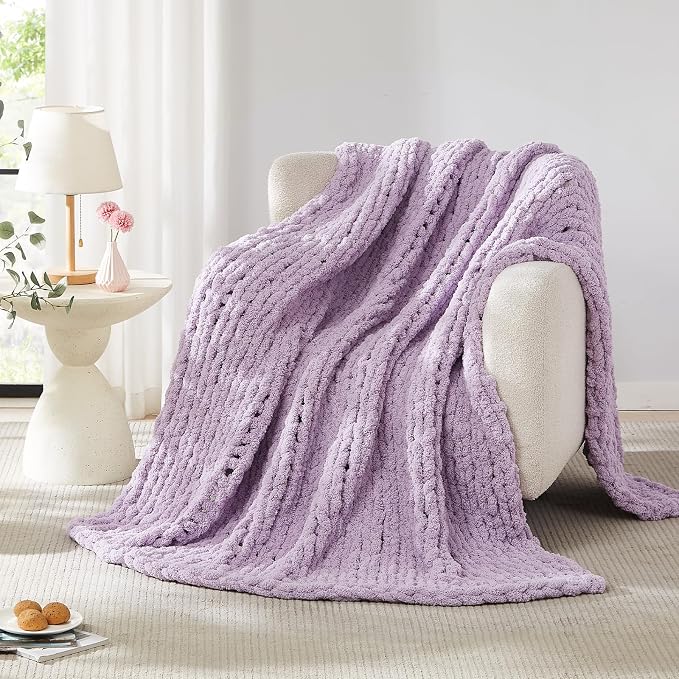 L'AGRATY Chunky Knit Blanket Throw - Soft Chenille Yarn Throw Blanket 50x60: Handmade Thick Cable Knit Crochet Blanket - Large Knit Blanket Chunky Rope Knot Throw Blanket for Couch Sofa Bed Home Decor
