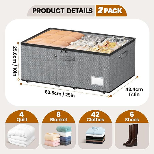 Dayacoco Under Bed Storage With Wheels,10 Inches Under Bed Storage Containers,65L Large Capacity,No Assembly Required Rolling Under Bed Storage for Clothes,Blankets,Shoes,Grey