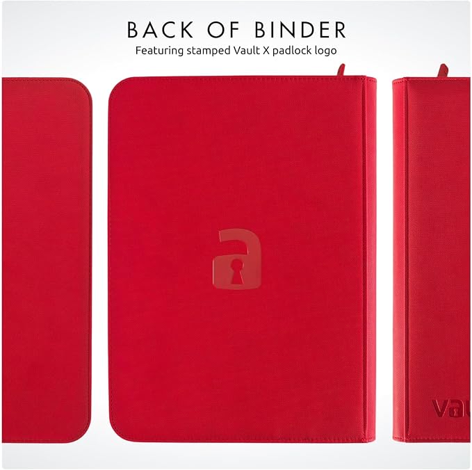 Vault X 9 Pocket Zip Binder, 360 Cards, Exo-Tec Material, 20 Side-Loading Pages (Red)