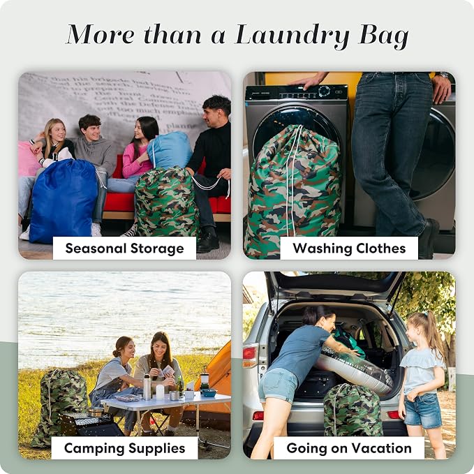 Nylon Laundry Bag - Locking Drawstring Closure and Machine Washable. These Bags will Fit a Laundry Basket or Hamper and Strong Enough to Carry up to Three Loads of Clothes. (Camouflage)