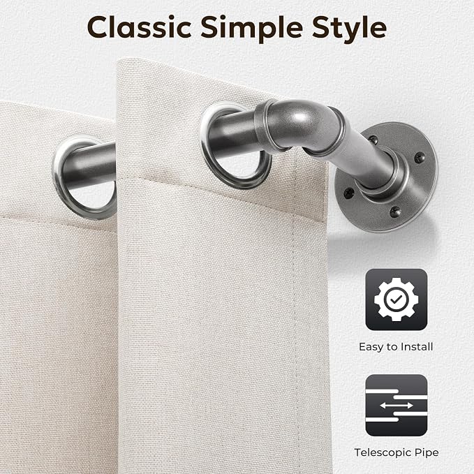 Zeerobee Curtain Rods for Windows 32 to 48, 1 Inch Industrial Wrap Around Grey Curtain Rod, Indoor/Outdoor Room Divider Adjustable Drapery Pole, 32"-48"