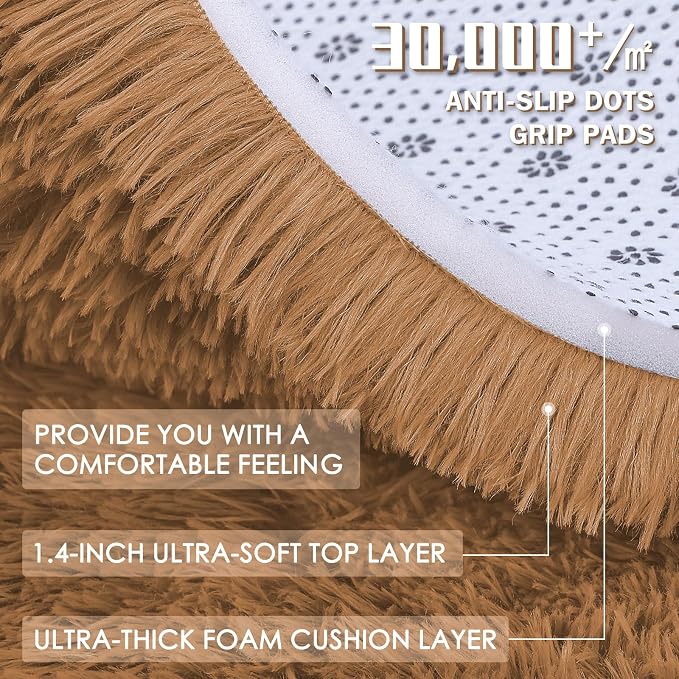 OLANLY 5x7 Machine Washable Large Area Rugs for Living Room, Bedroom, Soft Fluffy Shaggy Bedside Rug, Indoor Floor Carpet for Kids Girls and Boys, Dorms, Nursery, Home Decor Aesthetic, Khaki