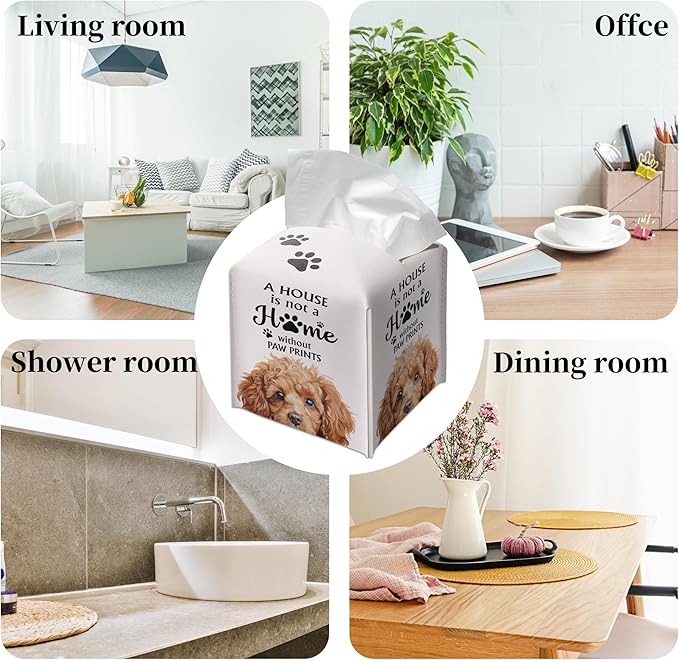 Grace Yonks Cute Poodle Tissue Box Cover Square, Poodle Dog Cube Case for Facial Tissues, 5.2" PU Leather(033)
