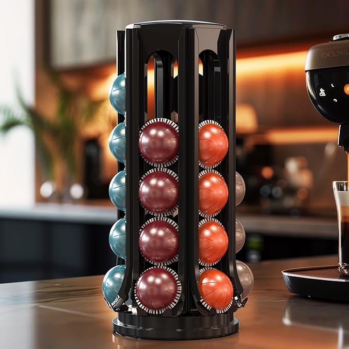 Deco Brothers VertuoLine Pod Holder, 360° Turntable Rotating Pod Carousel Organizer for Nespresso Vertuo Pods, Black