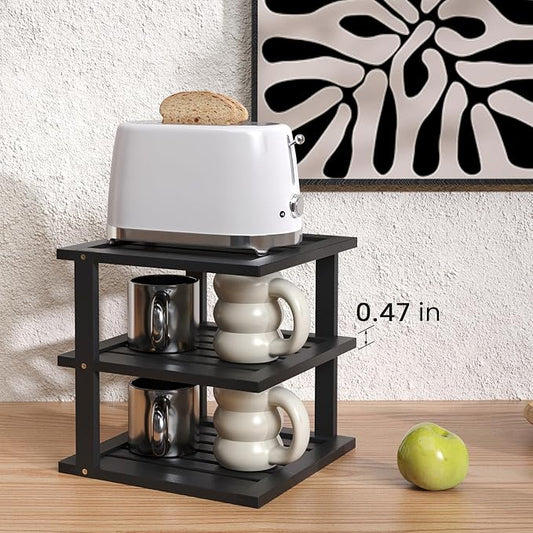4 Pack Bamboo Corner Shelf,3 Tier Kitchen Cabinet Organizer for Plates and Dishes,Pantry Storage and Spice Rack(Black)