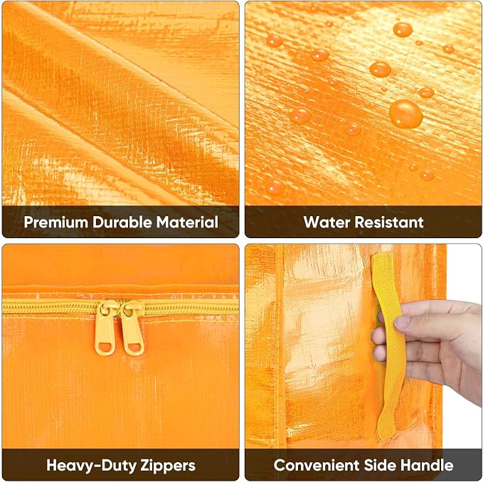 BALEINE 2-Pack Oversized Moving Bags with Reinforced Handles, Heavy-Duty Storage Tote for Clothes, Moving Supplies (Light Yellow, 2-Pack)