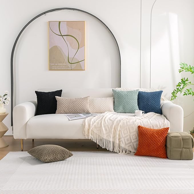 Set of 4 Burnt Orange Decorative Throw Pillow Covers 18x18 Inch Corduroy Pillow Covers for Bed Couch Sofa Living Room Soft Square Cushion Cases