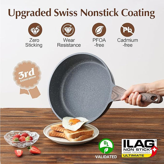 SENSARTE Nonstick Skillet, Deep Frying Pan 10/11/12-inch, Saute Pan with Lid, Stay-cool Handle, Healthy Stone Cookware Cooking Pan, Induction Compatible (10-Inch/3.5QT)