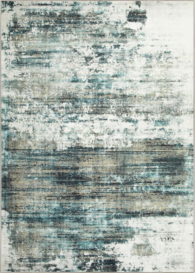 5x7 Area Rugs Washable Rug: Modern Abstract Living Room Rug Soft Anti-Skid Thin Carpet Indoor Floor Non-Shedding Carpets for Bedroom Dining Room Farmhouse Nursery Home Office - Green Multi