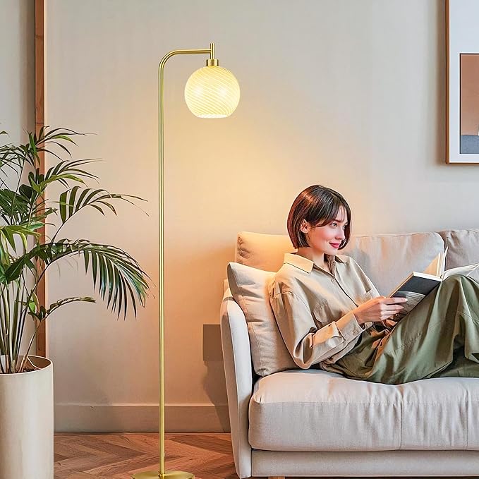 MAYNA Glass Floor lamp Living Room, Modern Vertical lamp, Remote Control Switch with Glass lampshade, 67-inch high lamp Suitable for Bedroom and Study (2700K LED Bulb Included)