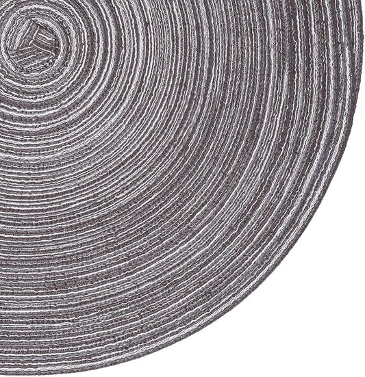 SHACOS Round Braided Placemats Set of 6 Round Table Mats 15 inch Cotton Washable for Holiday Party (Black Grey, 6)