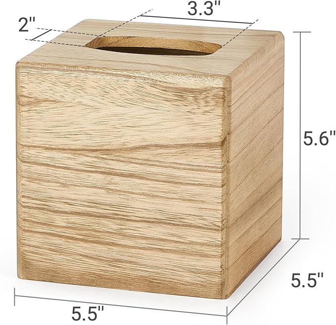 Mkono Tissue Box Cover Square Open-Bottom Wood Tissue Box Holder Decorative Facial Cube Organizer Modern Farmhouse Decor for Bathroom Bedroom Dresser Living Room Office Dorm, Natural