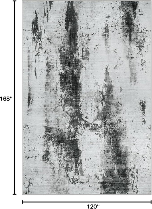 10x14 Area Rugs Washable Rug: Modern Abstract Living Room Rug Soft Anti-Skid Thin Carpet Indoor Floor Non-Shedding Carpets for Bedroom Dining Room Farmhouse Nursery Home Office Black White Grey