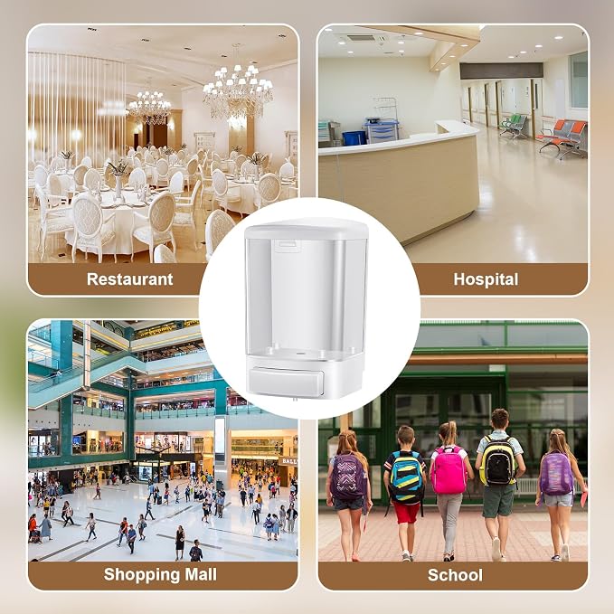 Hushee 2 Pcs Commercial Soap Dispenser Hand Wall Mounted Bathroom 33.8oz/1000ml Manual Soap Dispenser Liquid Containers with Pump White Shower Plastic Wash Wall Container Shampoo Gel for Kitchen Hotel