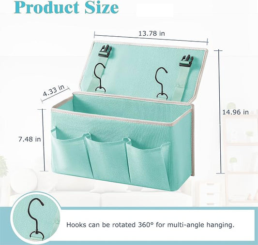 Bedside Caddy/Bedside Storage Organizer Hanging Bag with Three Options,Suitable for home beds, sofas, and dormitory beds—can hold magazines, books, phones, iPads, remote controls. (Green)