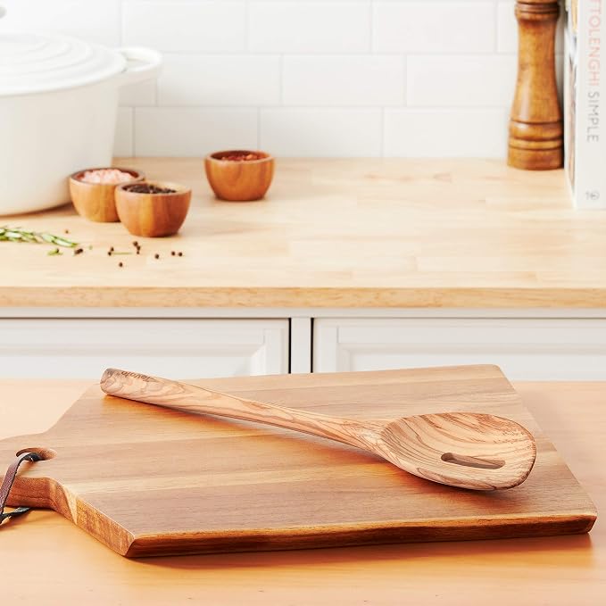 Tovolo Slotted Wooden Spoon, Olivewood Kitchen Utensil for Cooking & Serving, Natural Wood Spoodle with Comfortable Grip, Heat-Resistant Nonstick Safe, Durable Stirring Tool