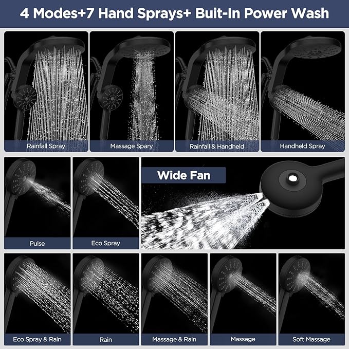 High Pressure Rain Showerhead Combo, 2026 Magnetic Shower Head Set with Detachable 8-Mode Handheld Shower Spray, Adjustable Angle Dual Showerhead System with Built-in Magnetic Docking and Power Jets