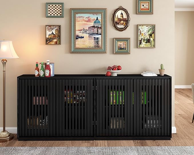 LKTART Black Modern Sideboard Buffet Storage Cabinet,Wood Accent Storage Cabinets with 2 Doors,TV Media Narrow Console Table for Living Room,Entryway