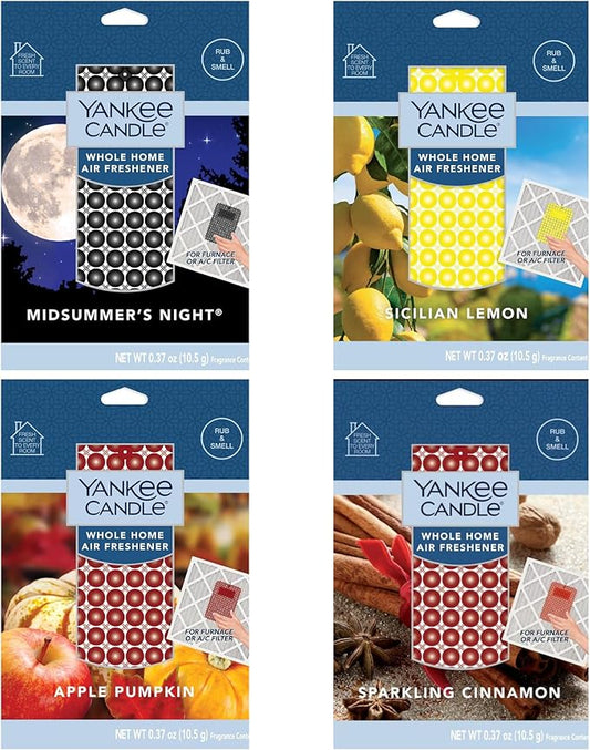 Yankee Candle Whole Home Air Freshener Variety Pack (Midsummer's Night, Sparkling Cinnamon, Apple Pumpkin, & Sicilian Lemon) (3ea / Pack of 12)