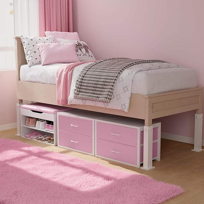 BOLUO Stackable Closet Drawers for Clothes Organizers and Storage Fabric Pink 2 Drawer Dresser for Bedroom 2 Packs Modern Large