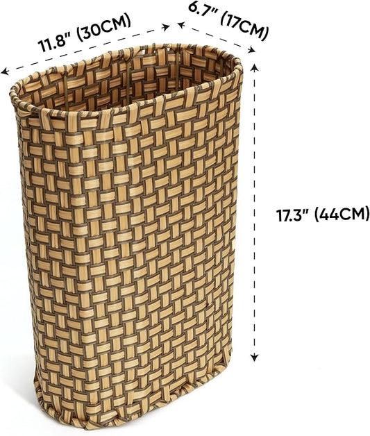 HAMOTOPI Umbrella Holder Entryway Umbrella Stand Indoor Entryway 6.7x17.3 Wicker Umbrella Bucket Basket Narrow Tall Umbrella Storage Bin Woven Faux Rattan Cane Holder Stands (Brown & Natural)