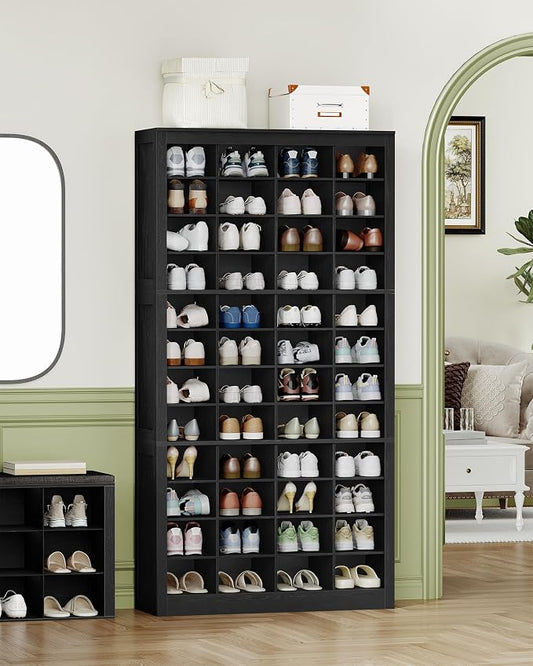Hzuaneri Shoe Storage Cabinet, 48 Pairs Free Standing Closet Organizer, 9 inch Widened Cell Wood Shoe Organizer, 12 Tiers Vertical Space Saving Shoe Rack for Entryway, Cloakroom, Black SR39604X