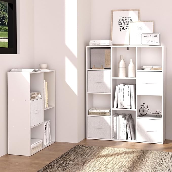 Cube Bookshelf, White Wooden Cube Storage Organizer, Freestanding Book Shelf,Cubby Shelf, Perfect Shelves for Bedroom, Kids Room, Closet, Classroom & Office (11-Cube)