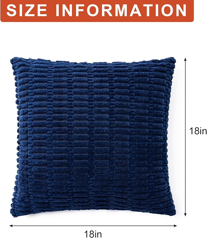 Aegero Pack of 2 Corduroy Decorative Throw Pillow Covers 18x18 InchSoft Boho Striped Pillow Covers Modern Farmhouse Home Decor for Sofa Living Room Couch Bed(Blue)