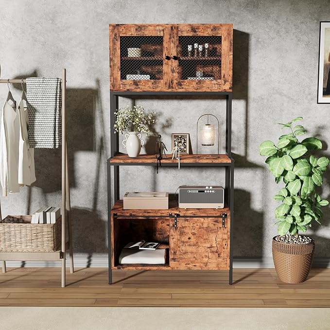 GarveeHome 5-Tier Bakers Rack with Charging Station and Storage, Kitchen 63" Industrial Microwave Stand Freestanding Utility Shelves Shelf for Dining Room Living Room Apartments – Vintage Brown