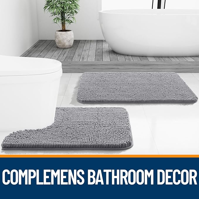 OLANLY Large Bathroom Rugs 50x30, Extra Soft Absorbent Chenille Bath Rugs, Rubber Backing Quick Dry, Machine Washable Bath Mats for Bathroom Floor, Tub and Shower, Home Decor Accessories, Grey