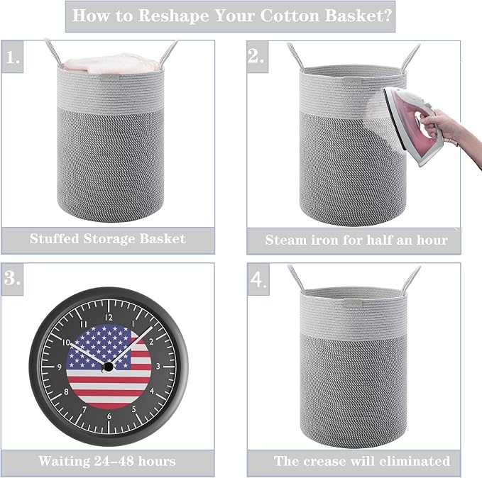 80L Extra Large Grey Laundry Hamper Basket, Tall Woven Hamper for Bedroom, Cotton Rope Laundry Basket for Clothes, 16x22 Inches